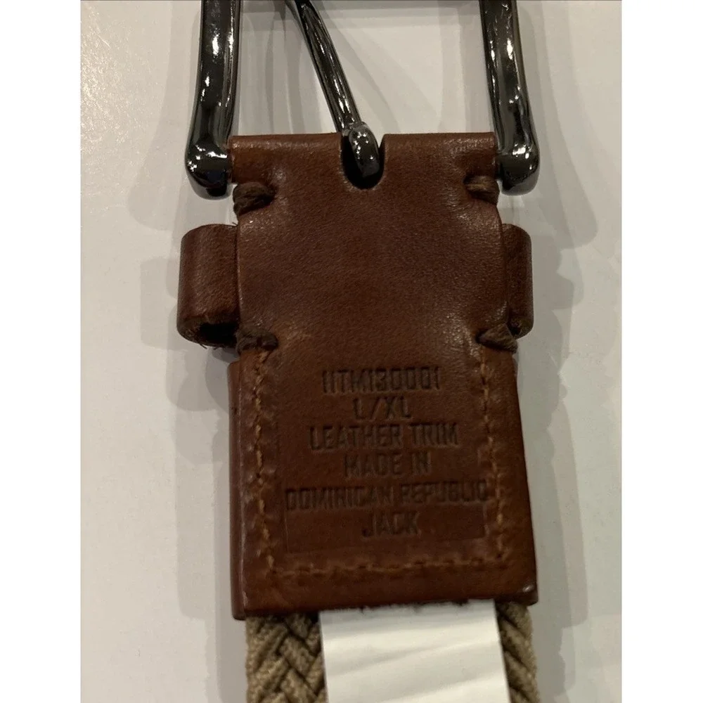 Tommy Bahama Woven Flex Belt Leather Khaki Men's L/XL 1-1/4